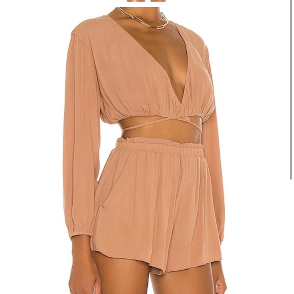 CAMILA COELHO Hattie Long Sleeve Crop Top and Shorts Set